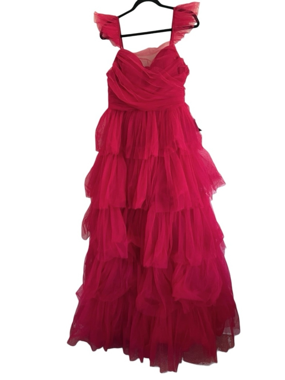 Lulu's Fabulous Poise Bright Red Tulle Ruffled Tiered Maxi Dress NWT XL